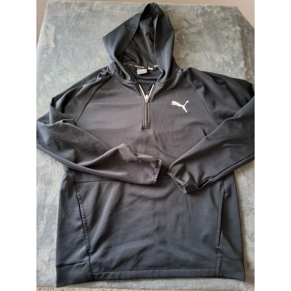 Puma Mens Black Quarter Zip Performance Hoodie Training Pullover Large